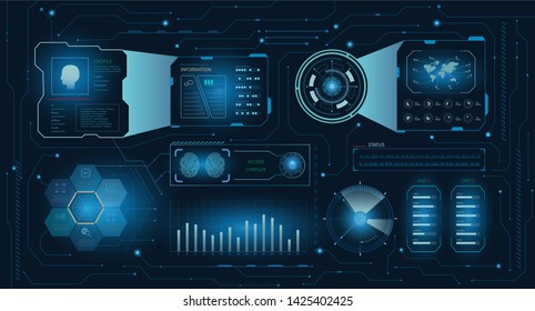 Hud interface or technology graphic display on blue background vector illustration