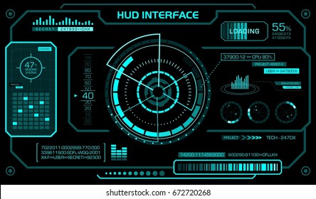 Hud Interface Template. Black Background, Head Up Display Futuristic.