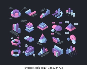 Hud isometric. Infographic 3d futuristic elements pyramid charts column timelines garish vector business collection