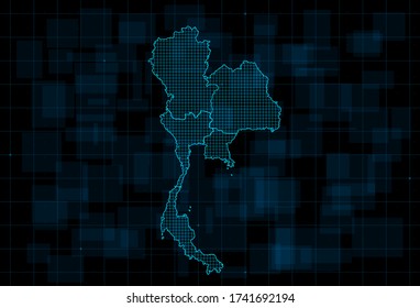 HUD map of the Thailand with provinces. Cyberpunk Futuristic digital dark blue background. Editable stroke. Vector