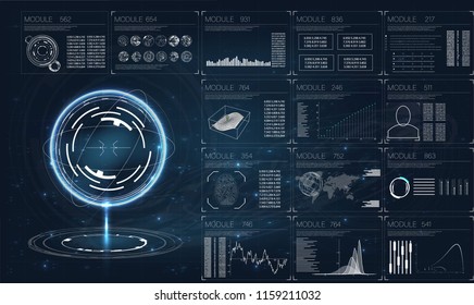 Hud in modern style on white background. Radar abstract icon symbol vector illustration. Vector infographic template. Vector radar screen. Futuristic interface hud design.