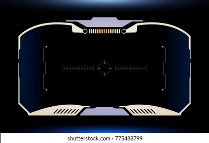 HUD Multi Color Virtual Element Futuristic Screen Panel For Human User Interface Vector. Abstract Hi Tech Scifi Target Monitor Display Concept Illustration