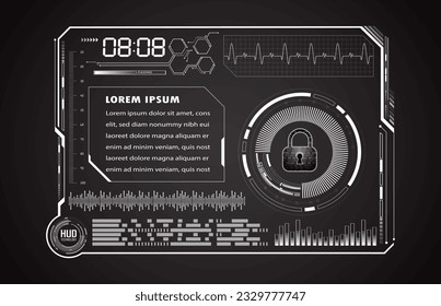 HUD Padlock on digital background, cyber security