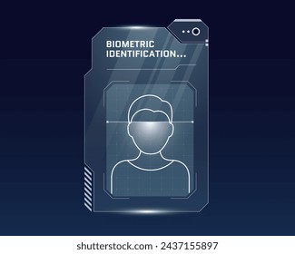 HUD person biometric scan and identification system concept. User recognition verification scanner and human identity digital security panel. ID authorization dashboard interface GUI FUI eps design