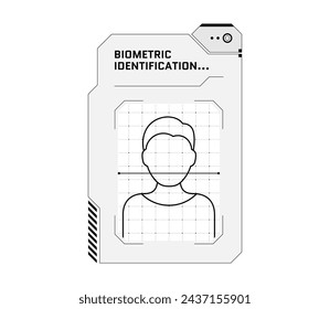 HUD person biometric scan and identification system concept. User recognition verification scanner and human identity digital security panel. ID authorization dashboard interface vector eps design