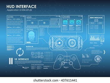 HUD portable virtual reality glasses. Futuristic user interface. Abstract virtual graphic touch user interface for VR. UI hud infographic interface screen monitor set elements for motion design/