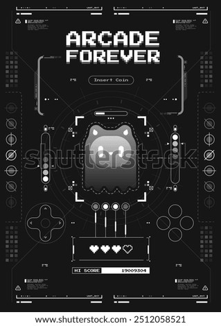 HUD poster, virtual reality style. Futuristic poster with retro games elements. Template for print and web.