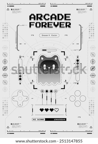 HUD poster, virtual reality style. Futuristic poster with retro games elements. Template for print and web.