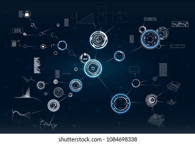 HUD. Radar screen.circle infographic interface screen monitor radar set web elements. Technology background. 