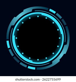 Hud round frame or border, sci fi circular neon element for digital ui game interface. Futuristic data UI display button. Vector radar for aim control target and navigation