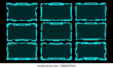 HUD Science Frame set. Vector futuristic screen for GUI, UI design. Set title, High tech text bar label, digital template. HUD window collection. HUD futuristic frame.