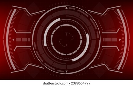 HUD sci-fi circle interface screen view white geometric design virtual reality futuristic technology creative display on red vector	 illustration.