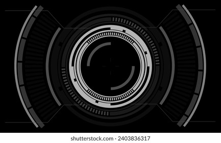HUD sci-fi circle interface screen view white geometric design virtual reality futuristic technology creative display on black vector.