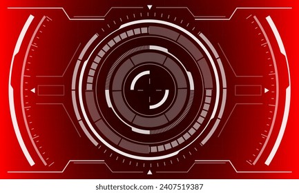 HUD sci-fi circle interface screen view white geometric on red design virtual reality futuristic technology creative display vector.	