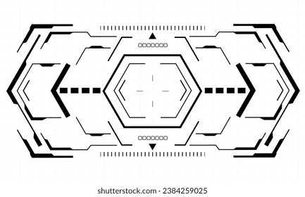 HUD sci-fi hexagón interfaz visualización de pantalla diseño geométrico negro realidad virtual tecnología futurista pantalla creativa en ilustración de vector blanco.