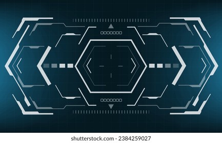 HUD sci-fi-hexagon Interface-Bildschirm zeigt weißes geometrisches Design virtuelle Realität futuristische Technologie kreative Darstellung auf blaue Vektorgrafik.
