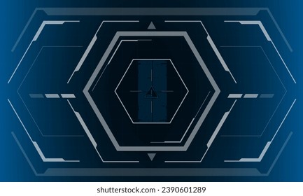 HUD sci-fi hexagon interface screen view hexagon geometric design virtual reality futuristic technology creative display on blue vector illustration.