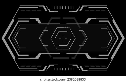 HUD sci-fi hexagon interface screen view white hexagon geometric design virtual reality futuristic technology creative display on black vector illustration.