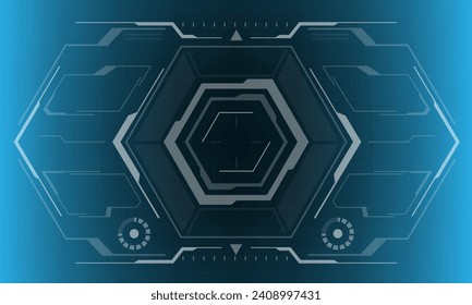 HUD sci-fi hexagon interface screen view hexagon geometric design virtual reality futuristic technology creative display on blue vector.
