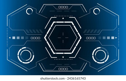 HUD sci-fi hexagon interface screen view white hexagon geometric design virtual reality futuristic technology creative display on blue vector illustration.