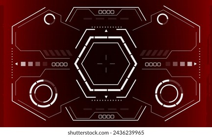 HUD sci-fi hexagon interface screen view white hexagon geometric design virtual reality futuristic technology creative display on red vector illustration.