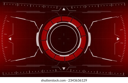 HUD sci-fi interface red screen view design virtual reality futuristic technology display vector illustration.