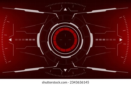 HUD sci-fi interface red screen view design virtual reality futuristic technology display vector illustration.