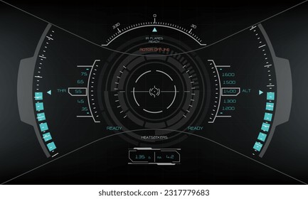 HUD sci-fi interface screen blue grey view design virtual reality futuristic technology display vector illustration. 