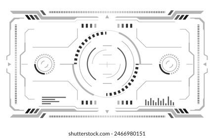 HUD interfaz de ciencia ficción pantalla gris vista en blanco diseño realidad virtual tecnología futurista pantalla Ilustración vectorial.