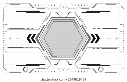 HUD sci-fi interface screen monochrome view design virtual reality futuristic technology display vector illustration.