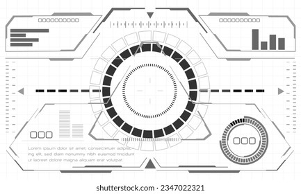 HUD sci-fi interface screen monochrome view design virtual reality futuristic technology display vector illustration.