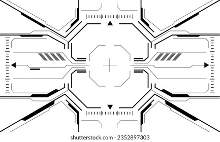 HUD sci-fi interface screen monochrome view design virtual reality futuristic technology display vector illustration.