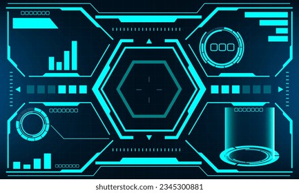HUD sci-fi interface screen view blue design virtual reality futuristic technology display vector illustration.
