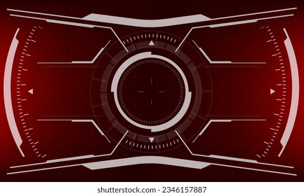 HUD sci-fi interface screen view red design virtual reality futuristic technology display vector illustration.