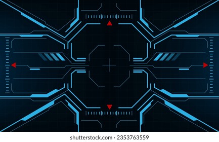 HUD sci-fi interface screen view blue geometric design virtual reality futuristic technology creative display vector illustration.