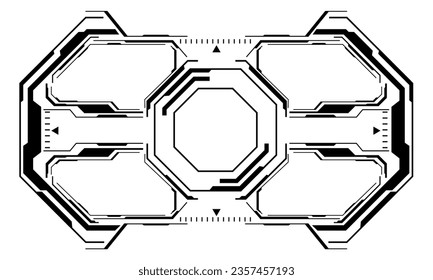 HUD sci-fi interface screen view black hexagon geometric on white design virtual reality futuristic technology creative display vector illustration.
