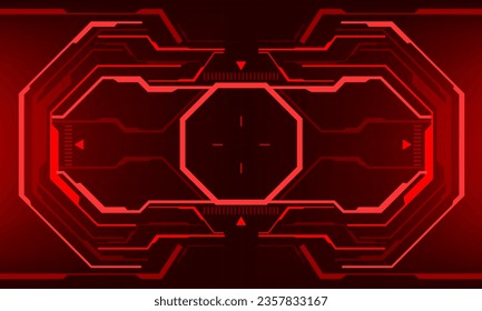 HUD sci-fi interface screen view red octagon geometric design virtual reality futuristic technology creative display vector illustration.