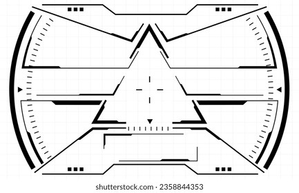 HUD sci-fi interface screen view black triangle geometric on white design virtual reality futuristic technology creative display vector illustration.