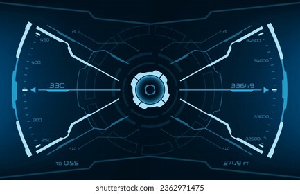 HUD sci-fi interface screen view blue geometric design virtual reality futuristic technology creative display vector illustration.