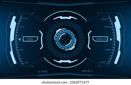 HUD sci-fi interface screen view blue geometric design virtual reality futuristic technology creative display vector illustration.