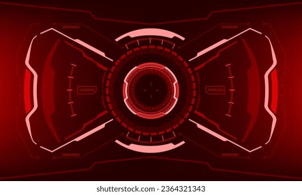 HUD sci-fi interface screen view red geometric design virtual reality futuristic technology creative display vector illustration.