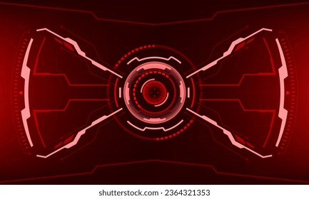 HUD sci-fi interface screen view red geometric design virtual reality futuristic technology creative display vector illustration.