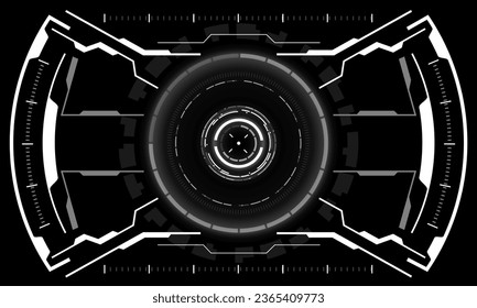 HUD sci-fi interface screen view white geometric on black design virtual reality futuristic technology creative display vector illustration.