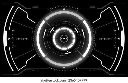 HUD sci-fi interface screen view white geometric on black design virtual reality futuristic technology creative display vector illustration.