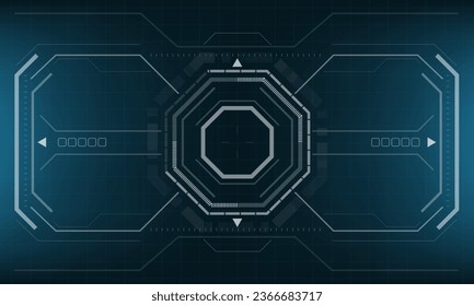 HUD sci-fi interface screen view white geometric on blue design virtual reality futuristic technology creative display vector illustration.