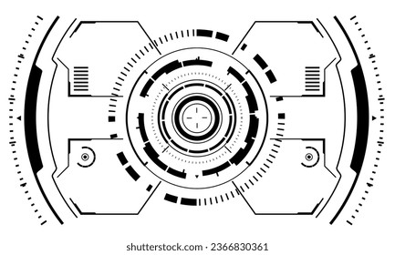 HUD sci-fi interface screen view black geometric on white design virtual reality futuristic technology creative display vector illustration.