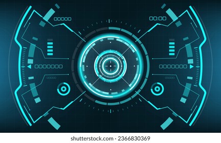 HUD sci-fi interface screen view blue geometric design virtual reality futuristic technology creative display vector illustration.