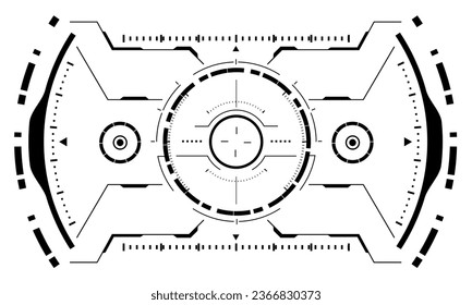 HUD sci-fi interface screen view black geometric on white design virtual reality futuristic technology creative display vector illustration.