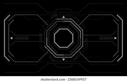 HUD sci-fi interface screen view white geometric on black design virtual reality futuristic technology creative display vector illustration.