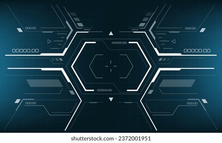 HUD sci-fi interface screen view white geometric on blue design virtual reality futuristic technology creative display vector illustration.